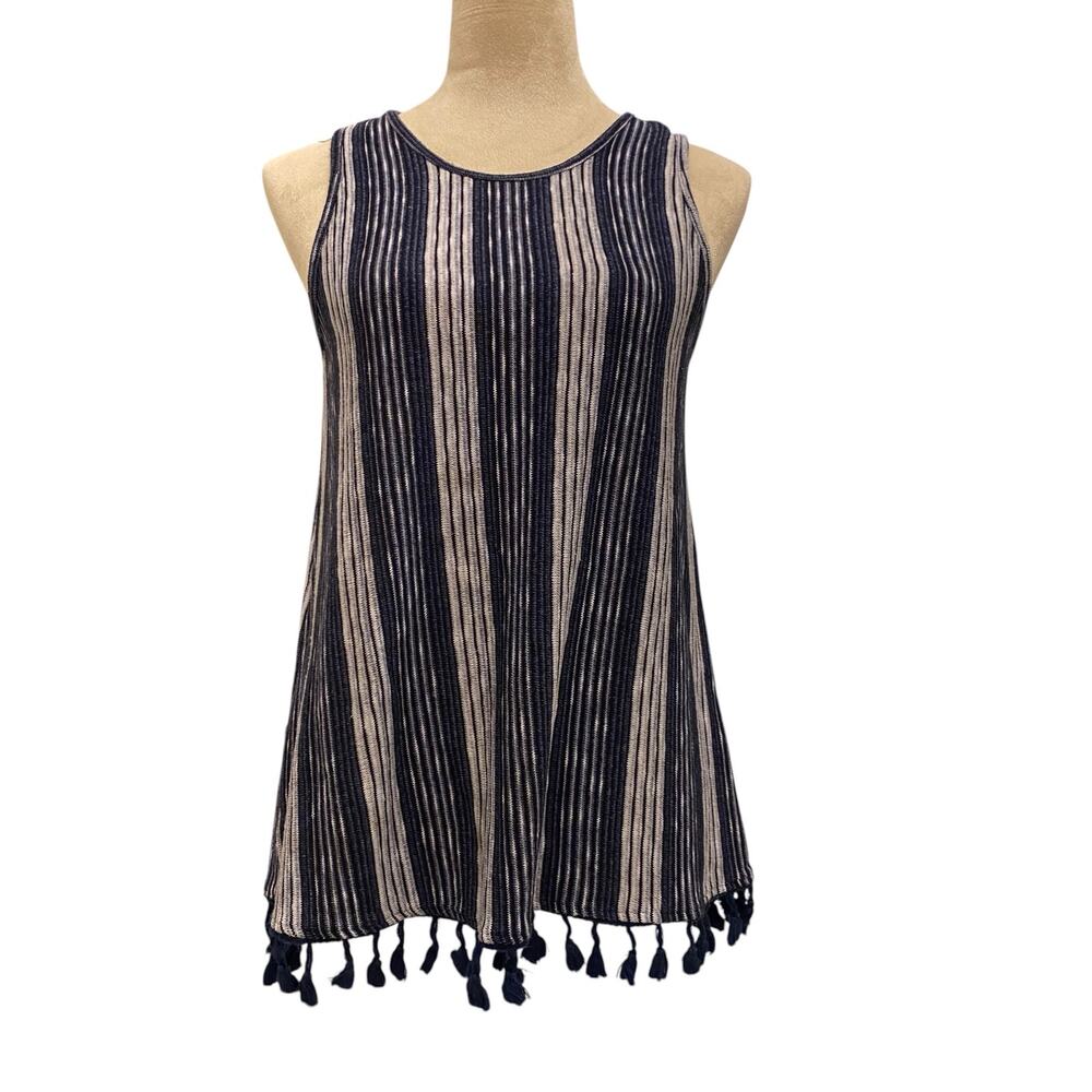 W5 Anthropologie Size Medium Sleeveless Striped Tank Top Flowy Fringe Shirt